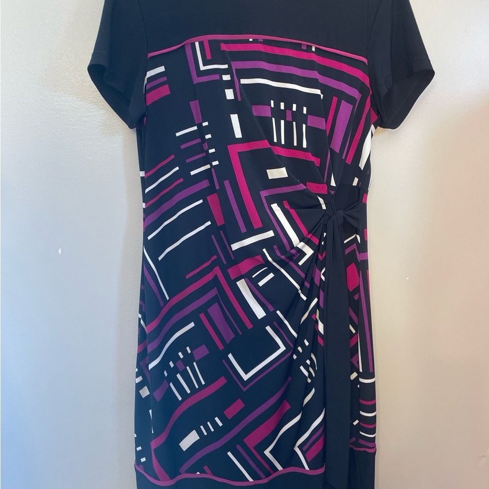 R&K Black and Pink Abstract Midi Dress